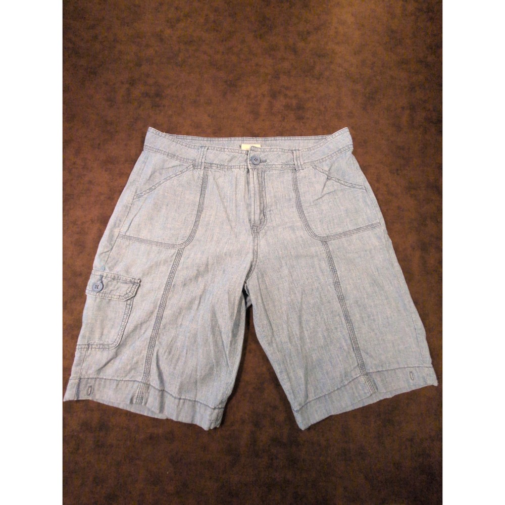 St Johns Bay Womens Blue Faded Cotton Cargo Shorts Size 12 Lightweight Bermuda